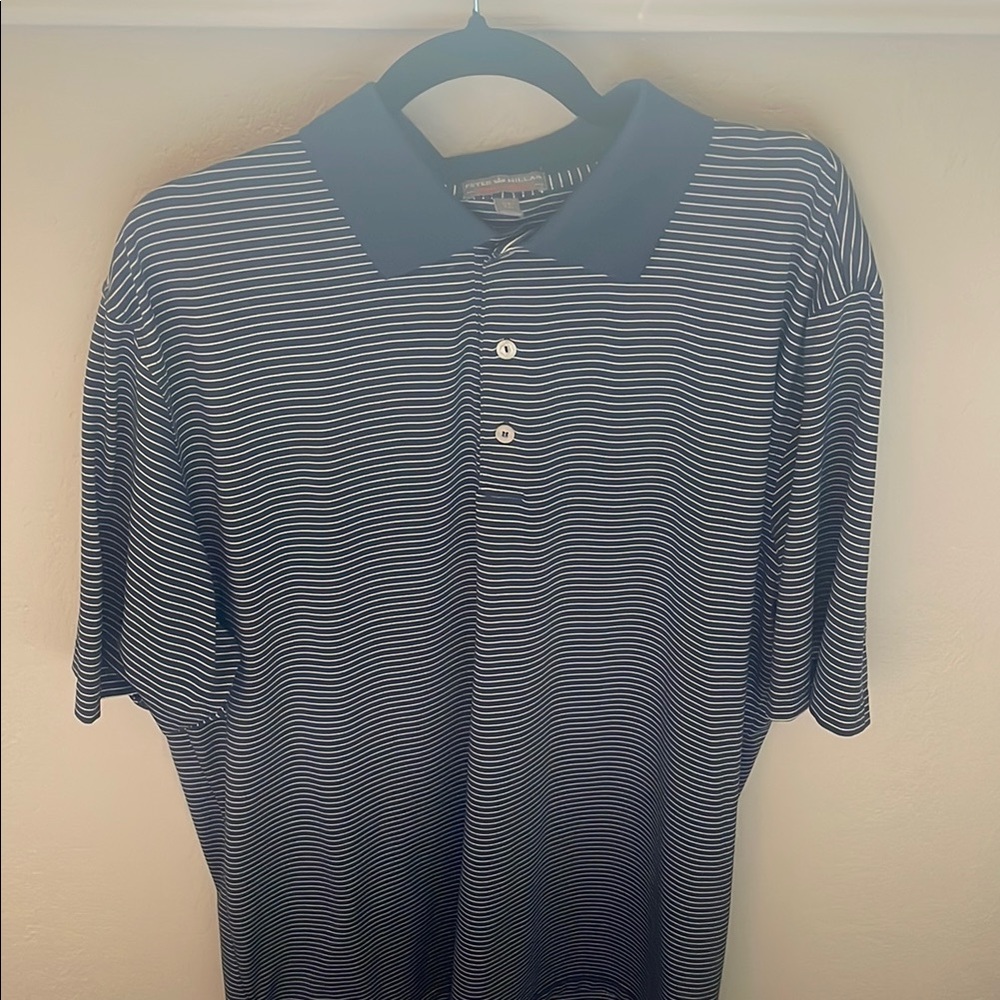 Peter Millar Blue and White Striped Polo Shirt